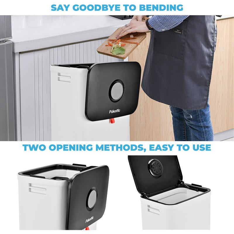 Pukomc Telescoping Kitchen Trash Can with Lid,20L to 45L Adjustable Capacity Garbage Can Comes with Two Bathroom Trash Cans Plastic Slim and High Trash Bin with Wheels for Bathroom|Kitchen|Bedroom|Office