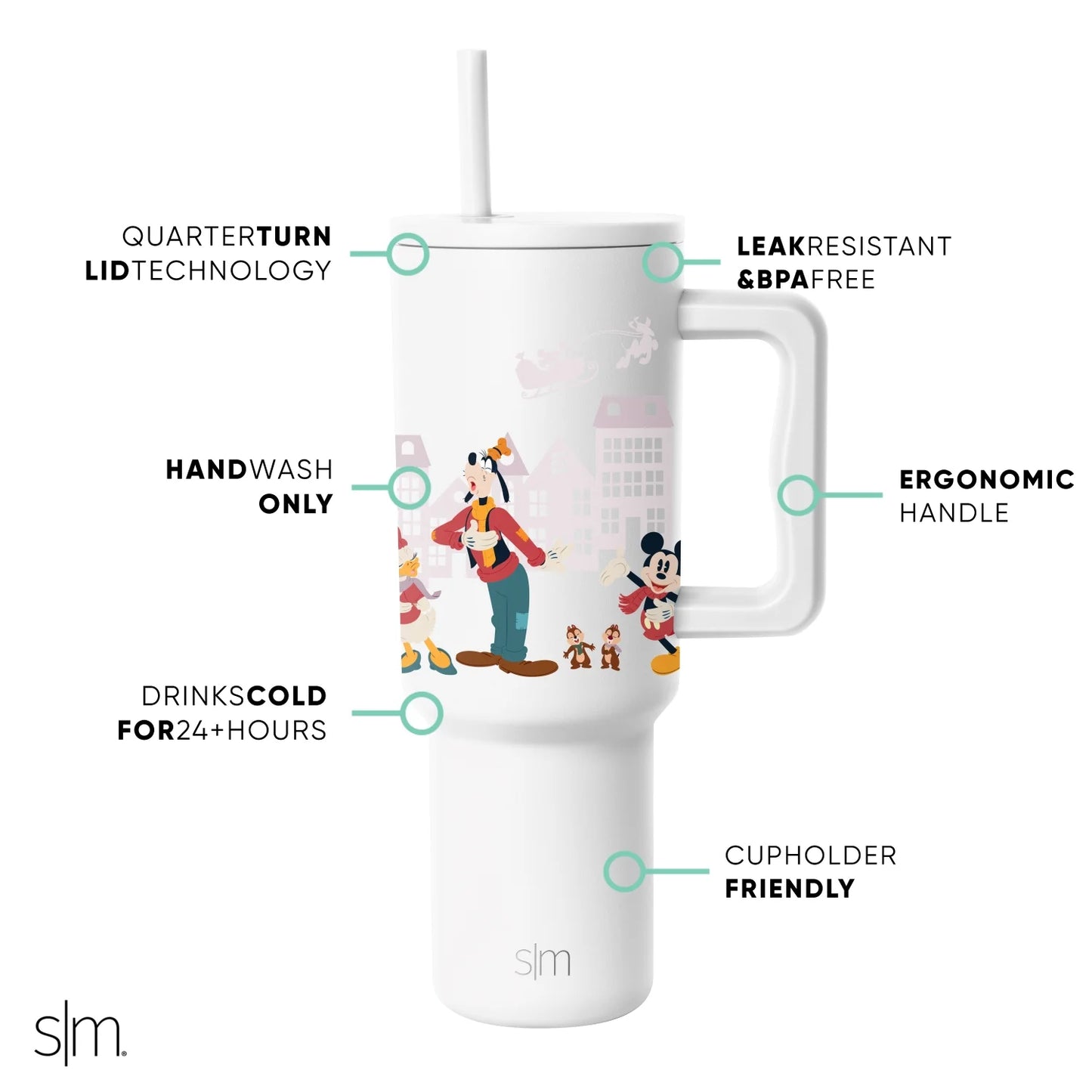 Disney 40 Fl Oz Stainless Steel Trek Tumbler with Straw Lid | Mickey Mouse and Friends Carol