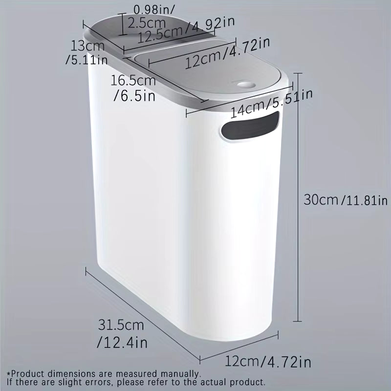 10L Large Capacity Silent Closed Plastic Bathroom Garbage Bin - Space Saving Design, Creative Household Gap Garbage Bin