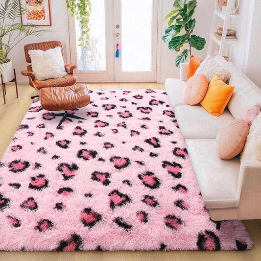 Leopard Print Rugs, Pink /Black-White/Black-Khaki Leopard Rug for Girls Bedroom, Soft Cheetah Print Rugs for Living Room Western Decor, Modern Indoor Fluffy Area Rug for Kids Nursery Dorm Decor (Size:3'X5'/4'X6'/5'X8')