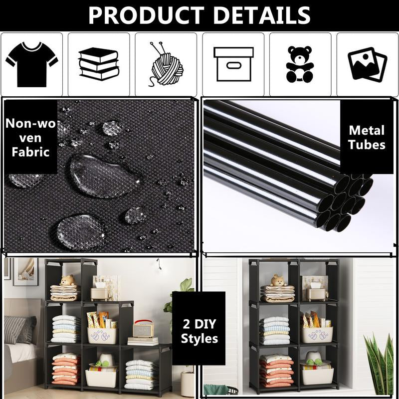 Closet Organizers and Storage 6 Cube Storage Organizer Portable Closet Shelves Cabinet for Bedroom Living Room Office Lightweight Metal Rack Plastic