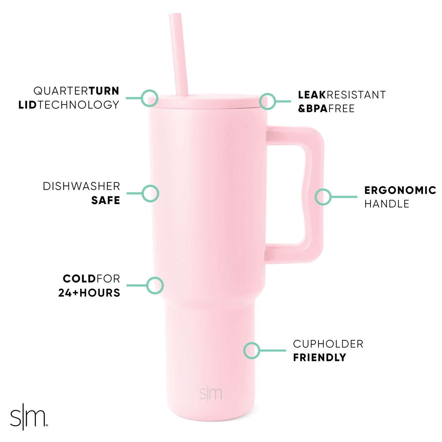 40 Fl Oz Insulated Stainless Steel Trek Tumbler with Straw Lid|Blush