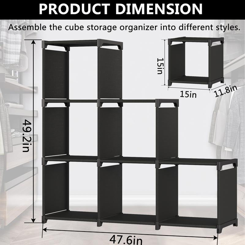 Closet Organizers and Storage 6 Cube Storage Organizer Portable Closet Shelves Cabinet for Bedroom Living Room Office Lightweight Metal Rack Plastic