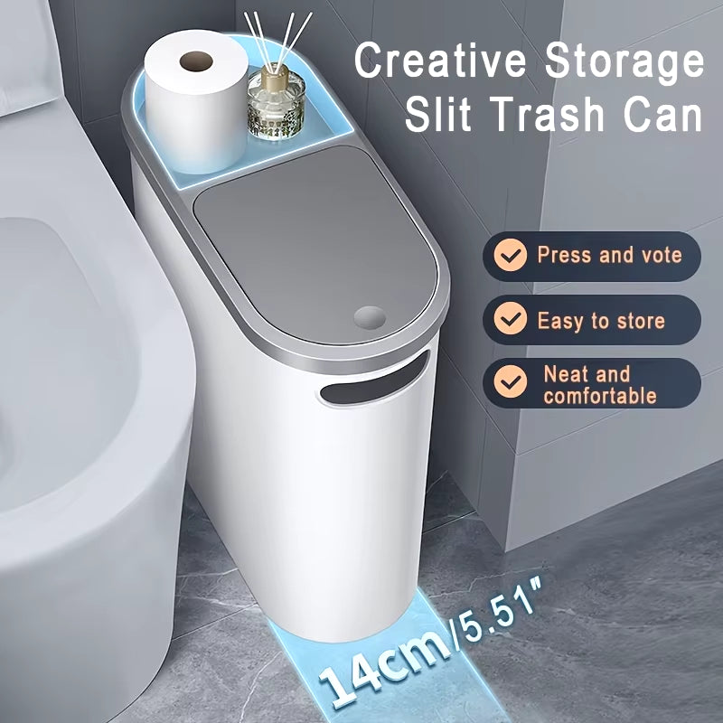 10L Large Capacity Silent Closed Plastic Bathroom Garbage Bin - Space Saving Design, Creative Household Gap Garbage Bin