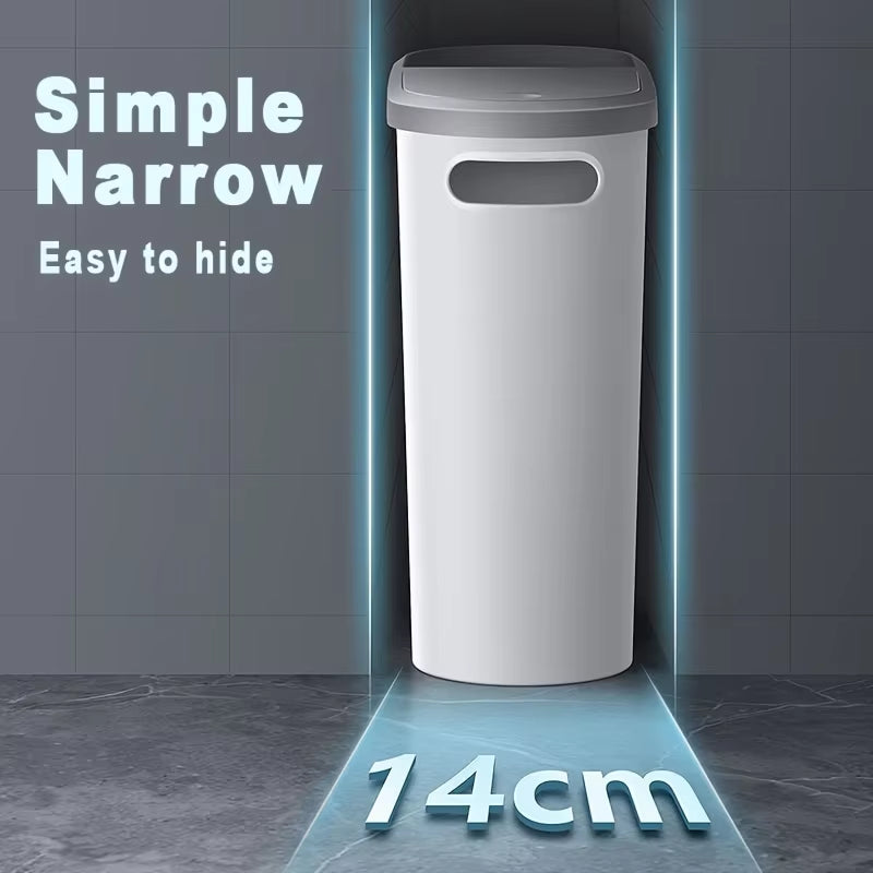 10L Large Capacity Silent Closed Plastic Bathroom Garbage Bin - Space Saving Design, Creative Household Gap Garbage Bin