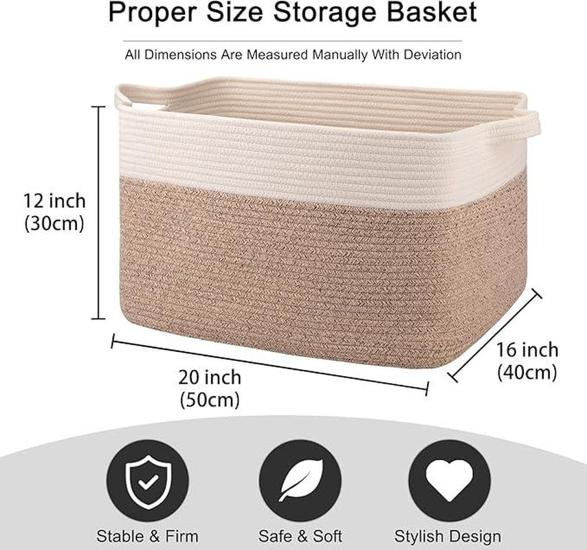 OIAHOMY 70L Blanket Basket, Cotton Rope Woven Blanket Storage for Living Room, Rectangle Woven Baskets for Storage, 20''×16''×12''