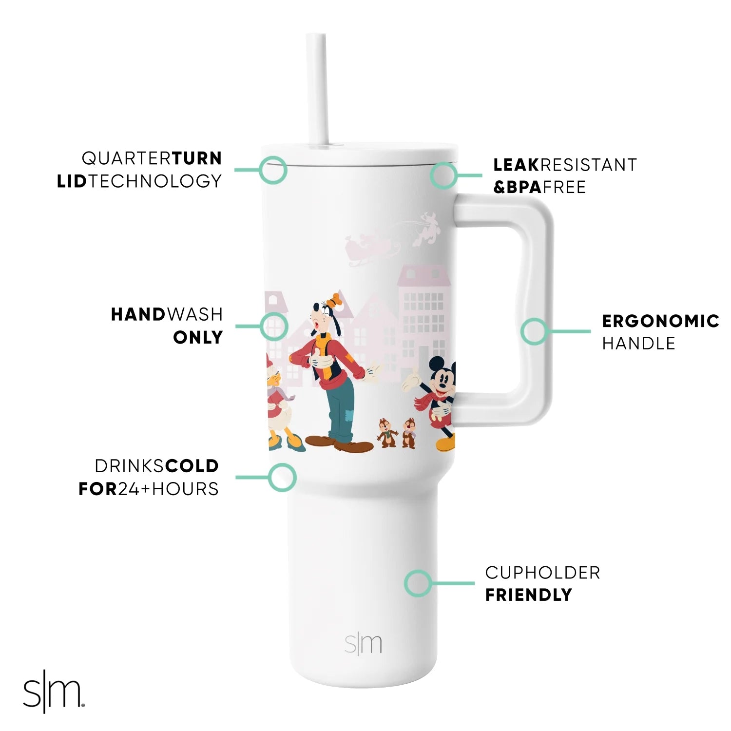 Disney 40 Fl Oz Stainless Steel Trek Tumbler with Straw Lid | Mickey Mouse and Friends Carol