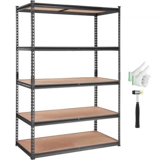 VEVOR Storage Shelving Unit, 5-Tier Adjustable, 2000 Lbs Capacity, Heavy Duty Garage Shelves Metal Organizer Utility Rack, Black, 48 L X 24 W X 72 H for Kitchen Pantry Basement Bathroom Laundry