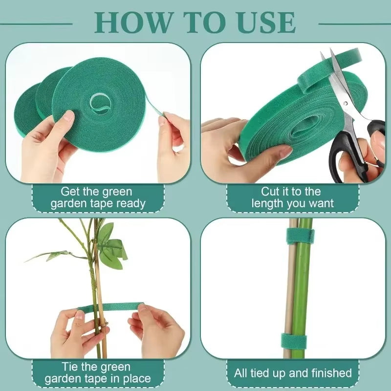 Self Adhesive Plant Nylon Cable Tie Green Adjustable Plants Hook Loop Support Garden Twine Bandage Reusable Fastener Tape Strips