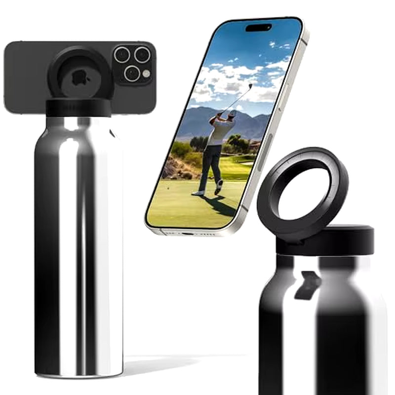 Insulated Water Bottle Compatible Magsafe Water Bottle with Phone Holder,Stainless Steel Water Bottle with Magnetic Phone Tripod