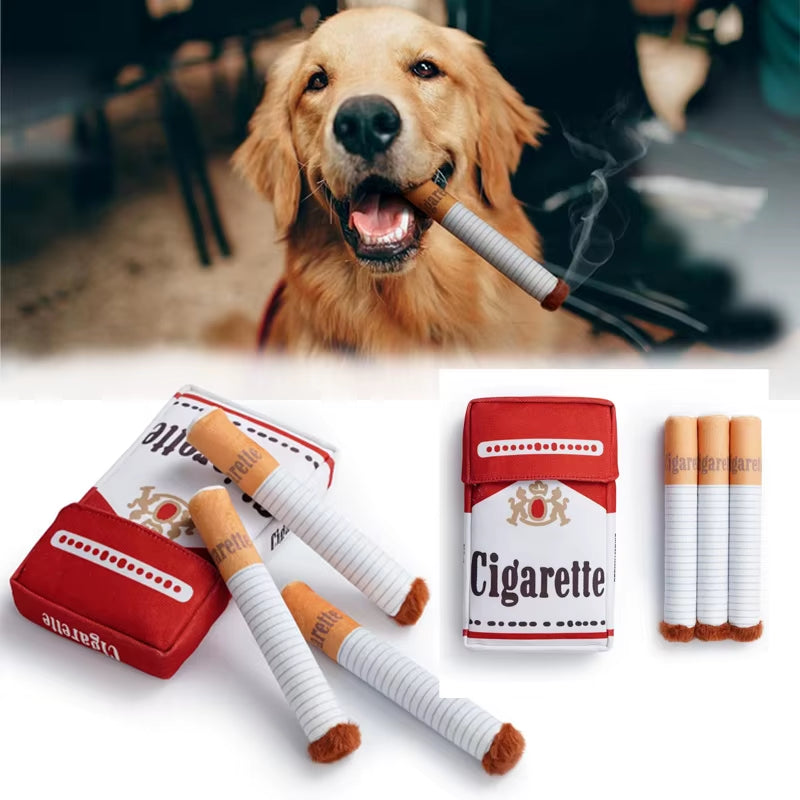 Funny Interactive Plush Dog Toys Creative Cigarette Interactive Giggles Dog Toys Funny Plush Chewing Toy Cigaret Box Pet Gifts