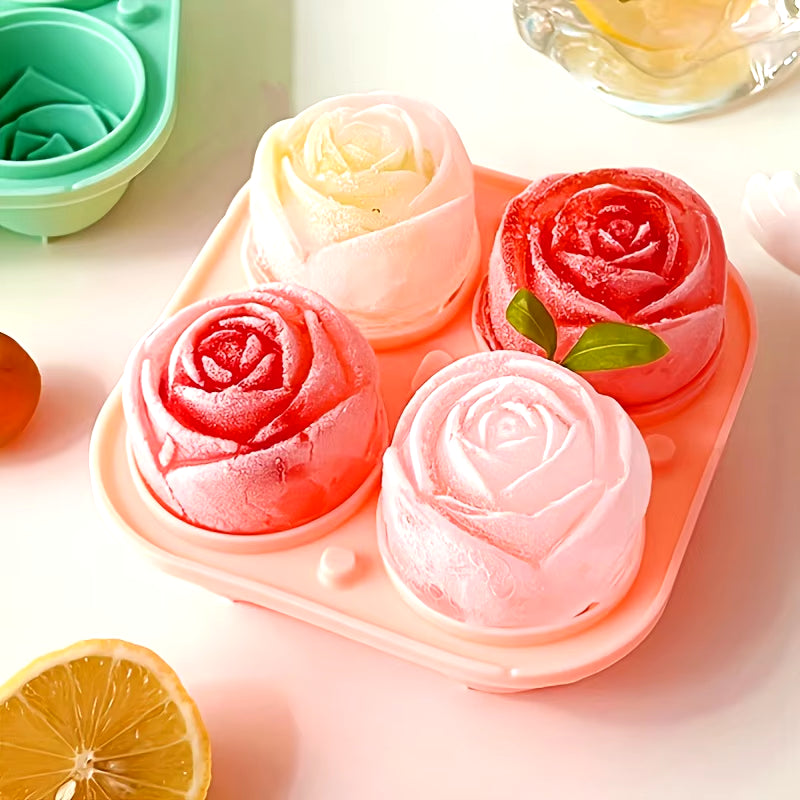 Elegant Rose Shaped Ice Cube Mold Reusable Silicone Icetray Flower Ice Ball Mold Food Grade for Effortless Dessert Summer Drinks