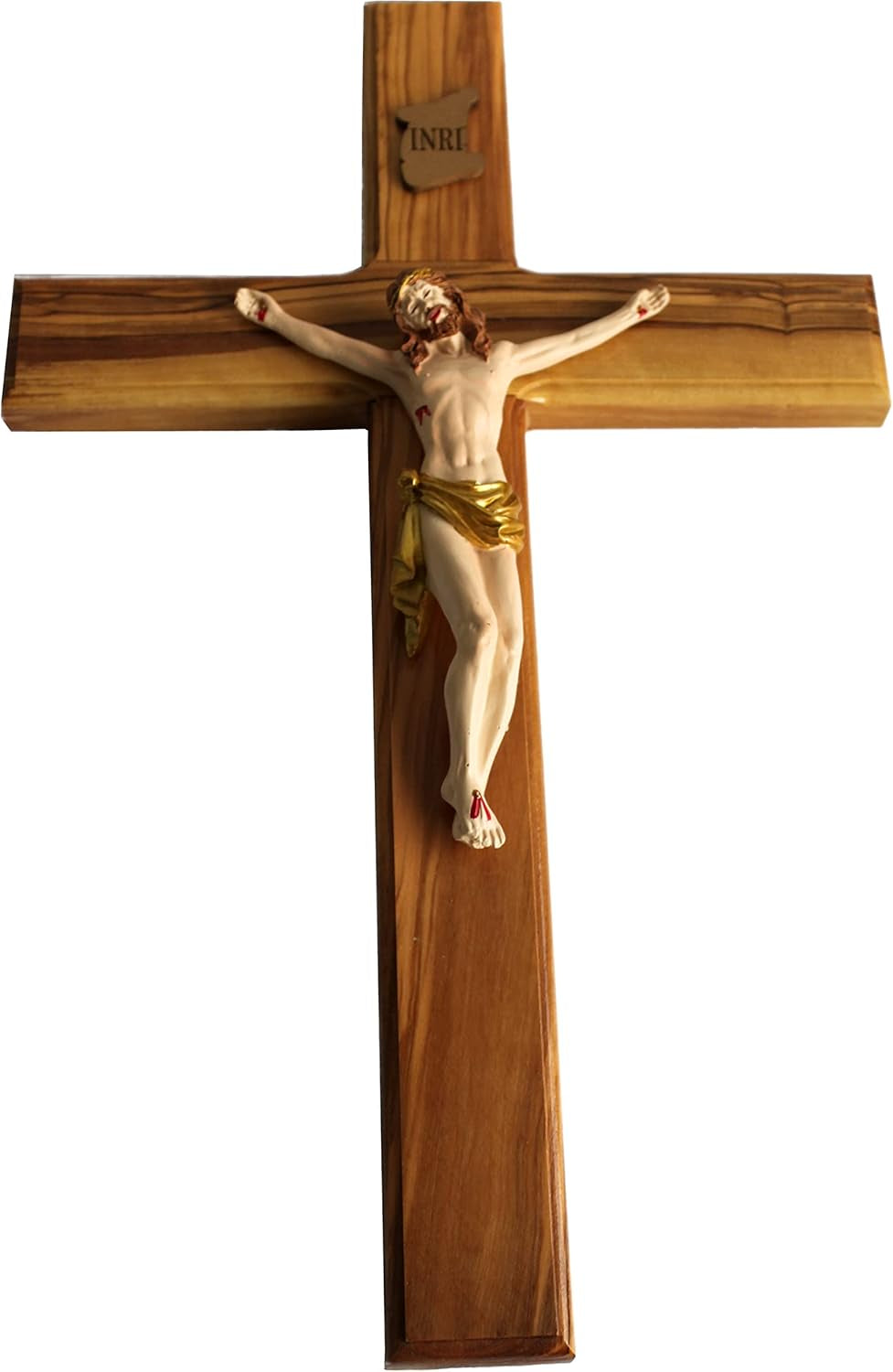 Olive Wood Cross from Bethlehem with a Certificate and Lord Prayer Card (14 Inch Crucifix)