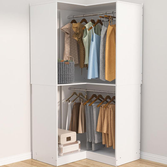 Cyclysio Freestanding Huge Wooden Closet System, 110'' Reversible Stand-Alone Wood Wardrobe, Sturdy Walk-In Closet Organizer with Hanging Rods