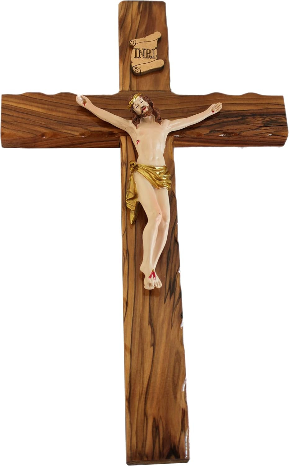 Olive Wood Cross from Bethlehem with a Certificate and Lord Prayer Card (14 Inch Crucifix)