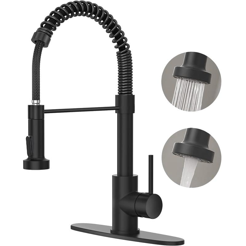 PHANCIR Kitchen Faucet with Pull down Sprayer, Brushed Nickel Commercial Spring Kitchen Sink Faucet Single Handle Pull Out Sink Faucets with Deck Plate Suit to 1 or 3 Holes