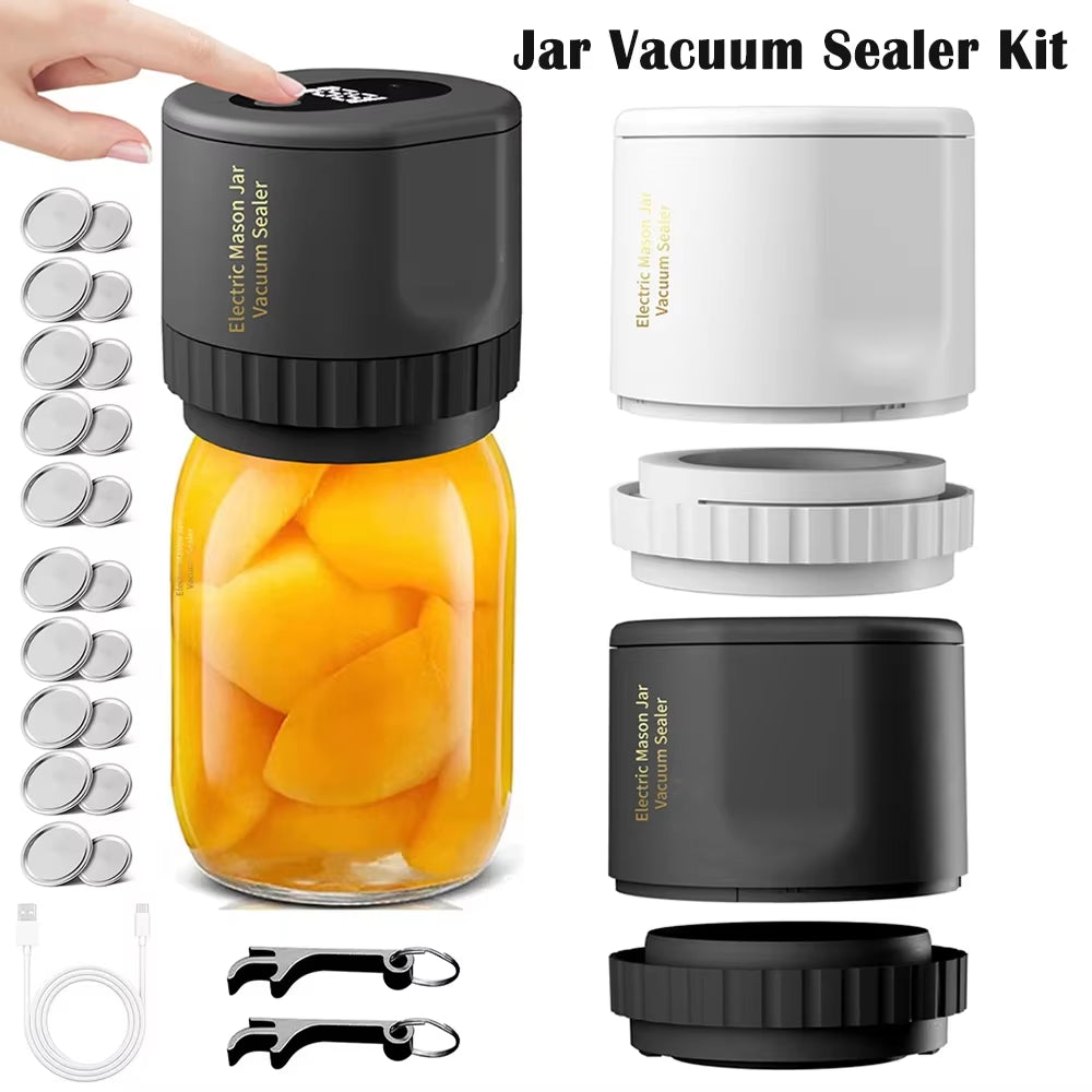 Electric Mason Jar Vacuum Sealer Kit Cordless Automatic Jar Sealer Set for Food Storage and Fermentation with Mason Jar Lids