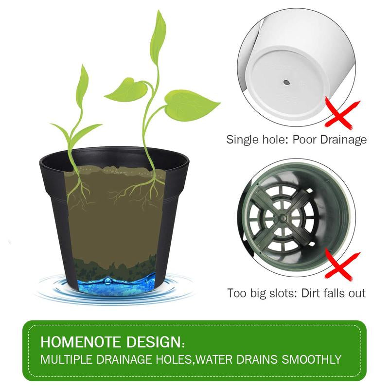 HOMENOTE Pots for Plants, 8 Pcs 7.5 Inch Plastic Planters with Multiple Drainage Holes and Tray - Plant Pots for All Home Garden Flowers Succulents