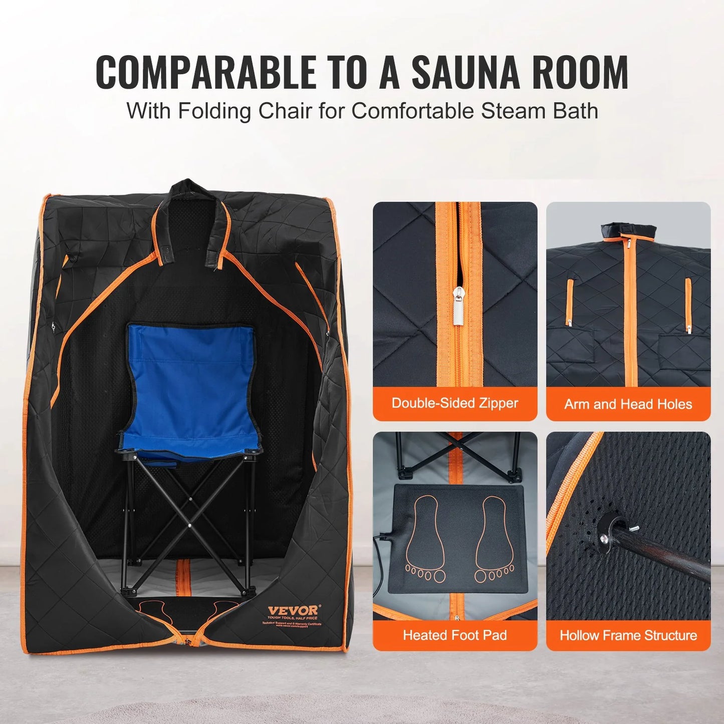 VEVOR Sauna Blanket for Detoxification, 1050W Portable Far Infrared Sauna Tent for Home, 104 - 167¨H, 1-60 Minutes Timer , Personal Sauna Box for Home Spa Indoor Black 27.56 X 31.5 X 38.58 Inch