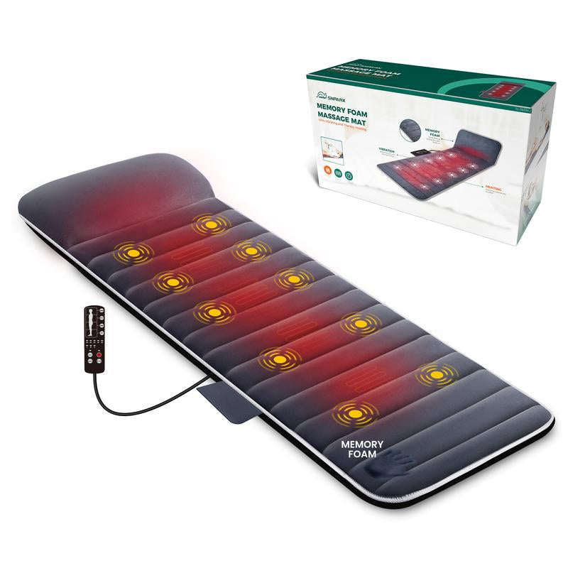 Snailax Memory Foam Massage Mat with Heat, 6 Heating Pad,10 Vibration Motors Massage Mattress Pad, Full Body Massager