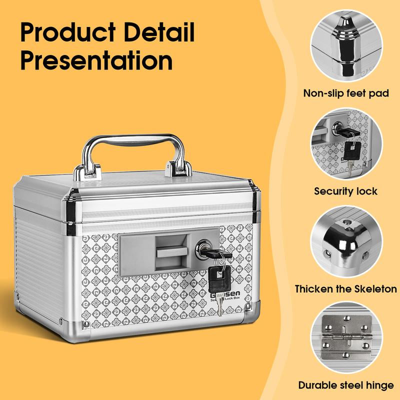 Medicine Lock Box ,Storage Lock Box , Lockable Dorm Storage Trunk with Key Lock , Lock Boxes for Personal Items, Smooth Stainless Security Plastic