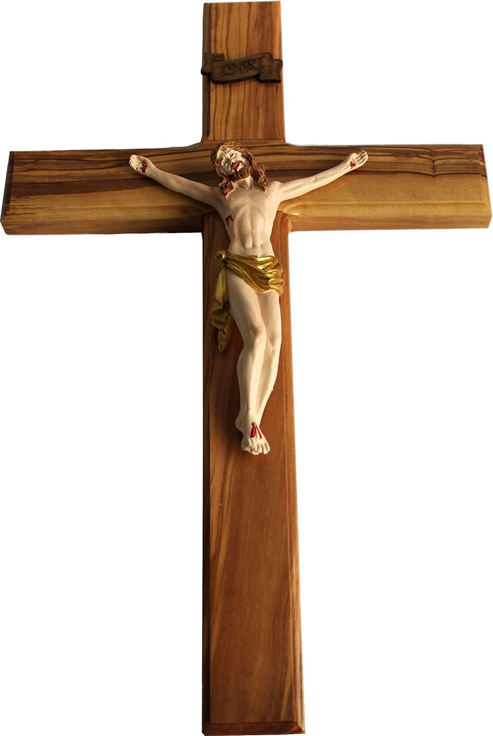 Olive Wood Cross from Bethlehem with a Certificate and Lord Prayer Card (14 Inch Crucifix)