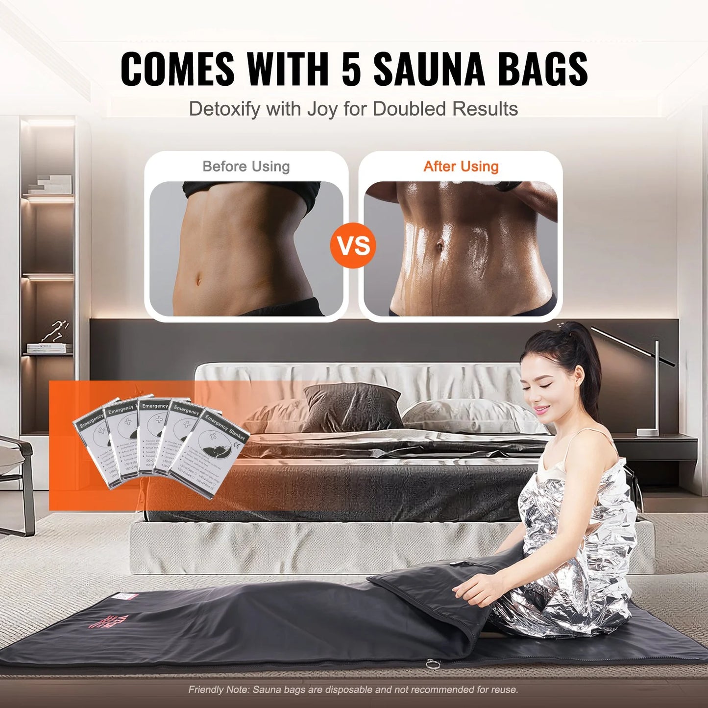 VEVOR Sauna Blanket for Detoxification, Portable Far Infrared Sauna for Home with Arm Holes for Comfort, 1-6 Level Adjustable Temprature Rannge 95-185¨H, 1-60 Minutes Timer, Carbon Fiber Heating