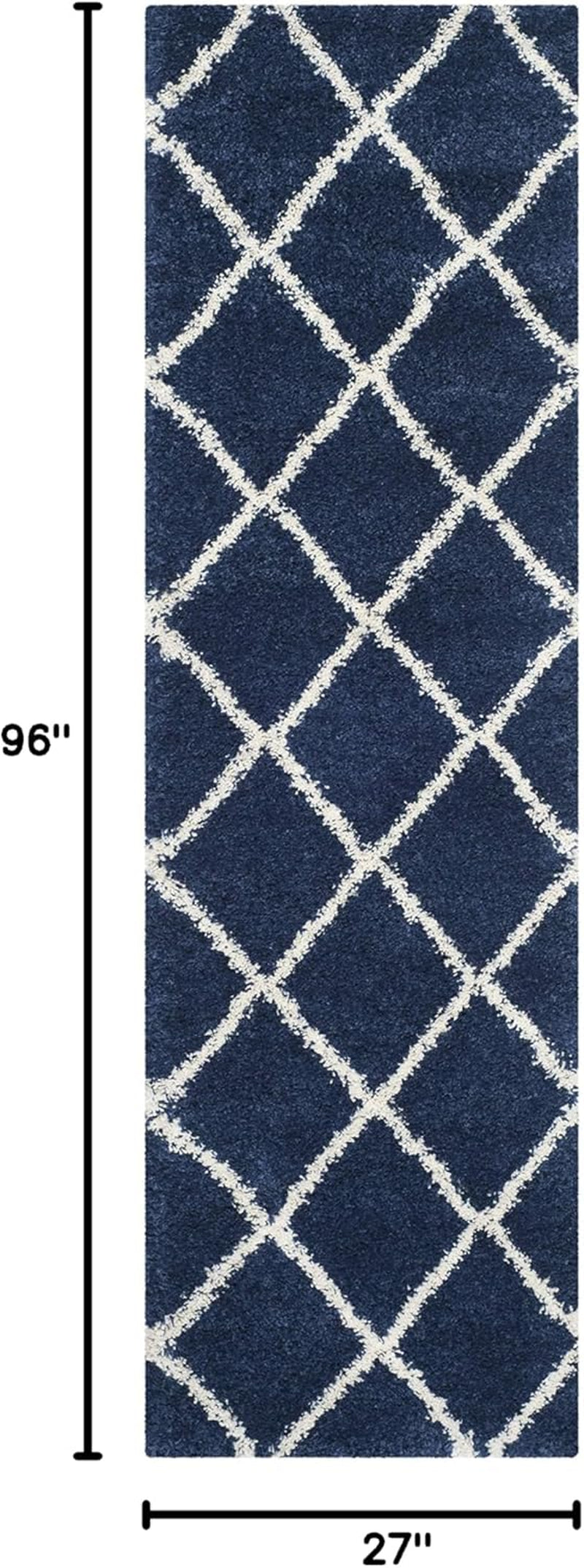 Hudson Shag Collection Runner Rug - 2'3" X 8', Navy & Ivory, Modern Trellis Design, Non-Shedding & Easy Care, 2-Inch Thick Ideal for High Traffic Areas in Living Room, Bedroom (SGH281C)