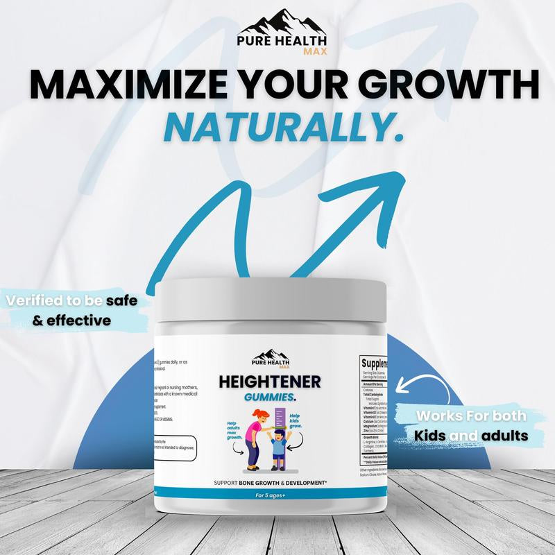 Heightener Gummies - Natural Height Growth Supplement for Kids, Teens and Adults to Increase Bone Strength and Grow Taller | Height Maximizer Pills with L-Arginine, Calcium & Zinc | 60 Gummy