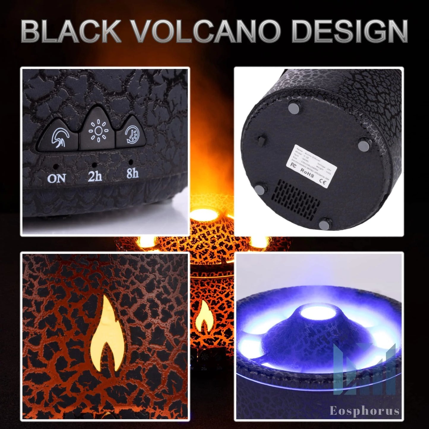 Volcano Diffuser for Essential Oils Aromatherapy Humidifier Diffuser Black 360Ml