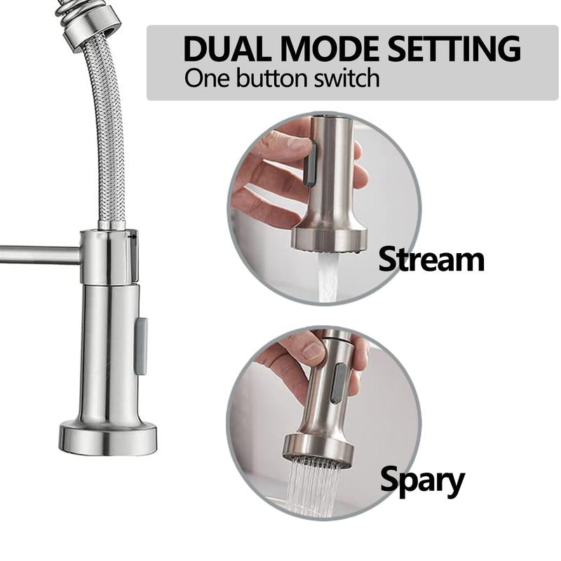 PHANCIR Kitchen Faucet with Pull down Sprayer, Brushed Nickel Commercial Spring Kitchen Sink Faucet Single Handle Pull Out Sink Faucets with Deck Plate Suit to 1 or 3 Holes