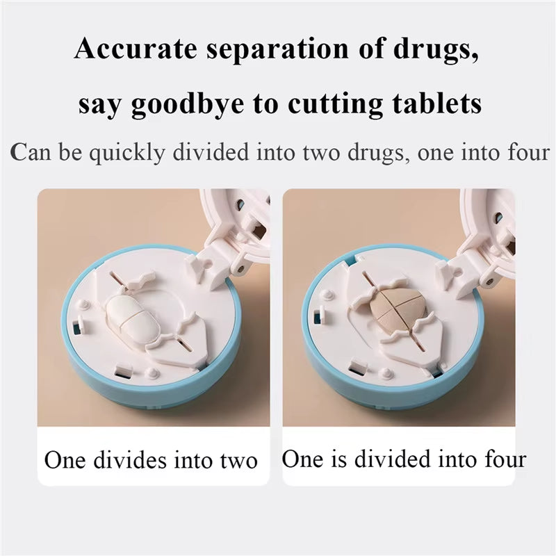 Pill Cutter Medicine Splitter Storage Box 1/4 1/2 Medication Cutter Portable Medicine Storage Tablet Slicer Home Pill Dispenser