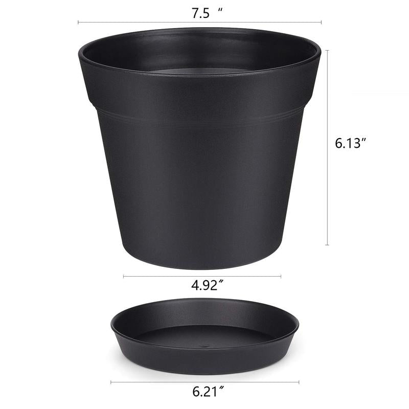 HOMENOTE Pots for Plants, 8 Pcs 7.5 Inch Plastic Planters with Multiple Drainage Holes and Tray - Plant Pots for All Home Garden Flowers Succulents