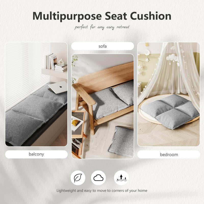 Square Combination Floor Seating Cushion, Meditation Cushion Japanese Tatami Floor Cushion, Sofa Balcony Pad Linen 20 * 20 * 6 Inches Grey