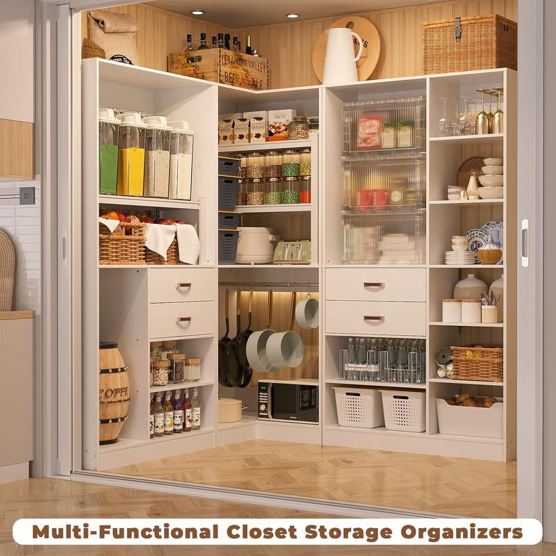 Cyclysio Freestanding Huge Wooden Closet System, 110'' Reversible Stand-Alone Wood Wardrobe, Sturdy Walk-In Closet Organizer with Hanging Rods