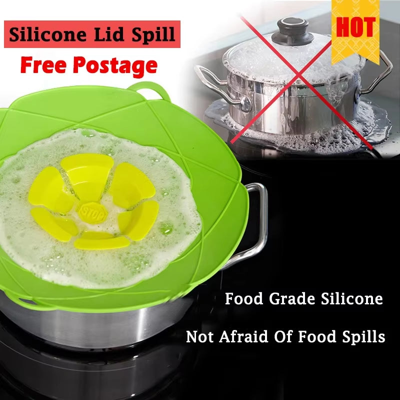 26CM Heat-Resistant Silicone Lid Spill Stopper Cover for Pot Pan Multi-Purpose Kitchen Accessories Cooking Tools Microwave Safe