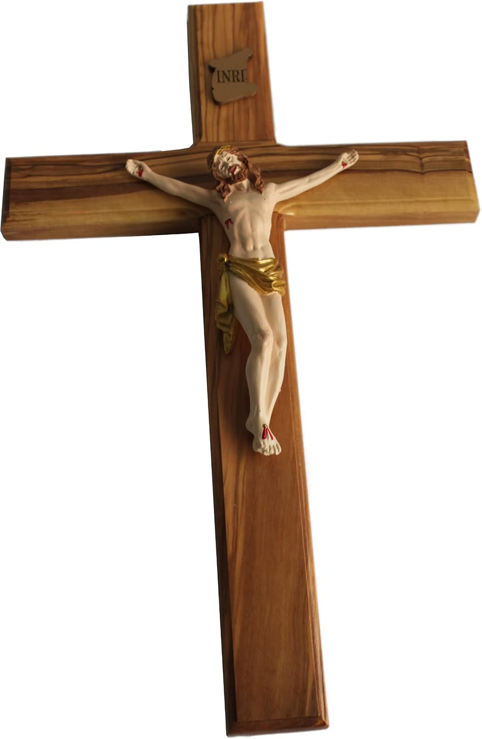 Olive Wood Cross from Bethlehem with a Certificate and Lord Prayer Card (14 Inch Crucifix)