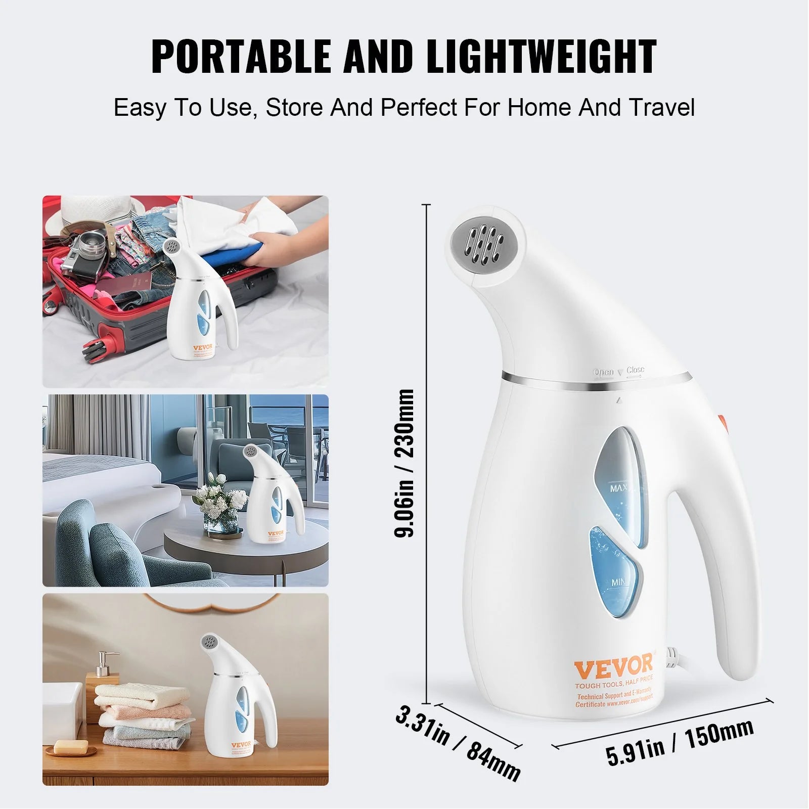 VEVOR Portable Handheld Fabric Steamer, 900W Quick Heat Steamer for Clothes, Wrinkle Remover Clothing Iron Intelligent Controller & Auto-Off & Large Detachable Water Tank, with Gloves