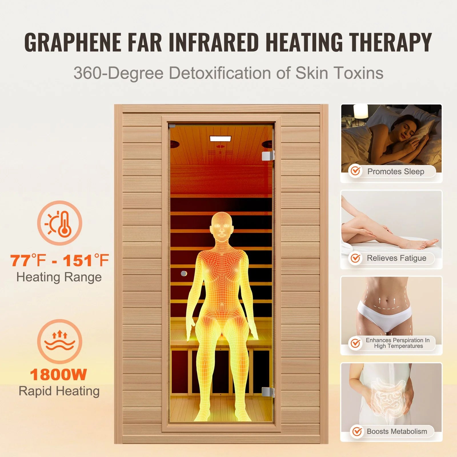 VEVOR Far Infrared Wooden Sauna, Room Home Sauna Spa for 2 Person 1800W