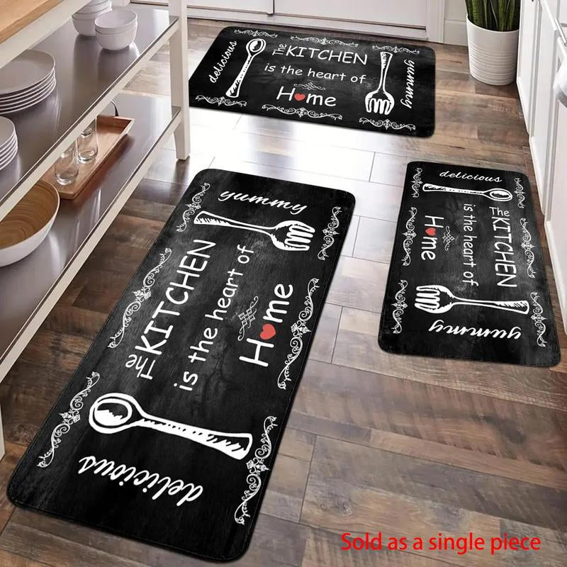 Fork & Spoon Pattern Kitchen Rug, Non-Slip Floor Mat, Rectangle Area Rug, Decorative Carpet for Home Living Room Bedroom Kitchen, Summer for Gift, Room Decor, Gift