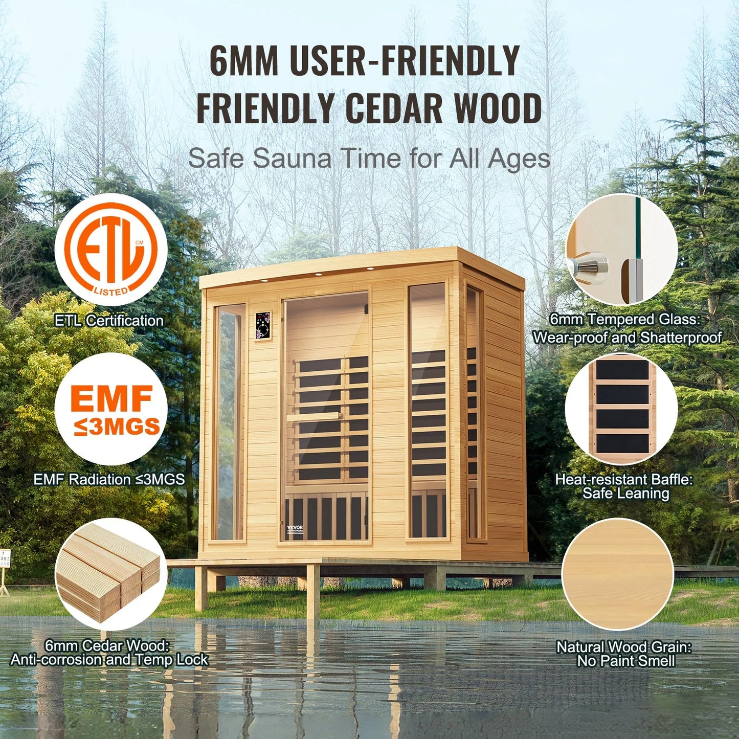 VEVOR Far Infrared Wooden Sauna Room Home Sauna Spa for 3 to 4 Person 2580W