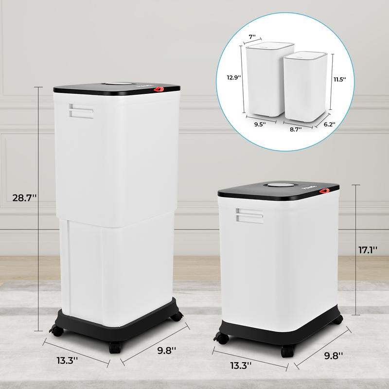 Pukomc Telescoping Kitchen Trash Can with Lid,20L to 45L Adjustable Capacity Garbage Can Comes with Two Bathroom Trash Cans Plastic Slim and High Trash Bin with Wheels for Bathroom|Kitchen|Bedroom|Office