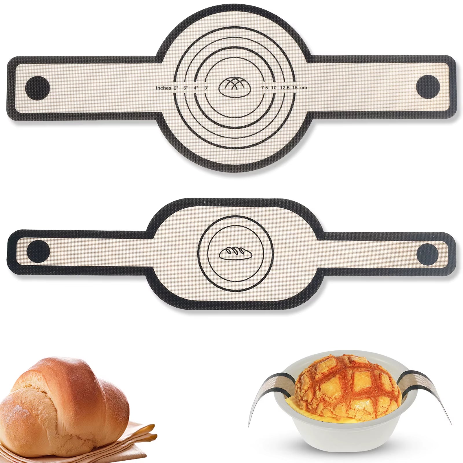 2Pcs Silicone Bread Sling with Long Handle Non Stick round and Oval Sourdough Bread Baking Mat Oven Liner for Transfer Dough