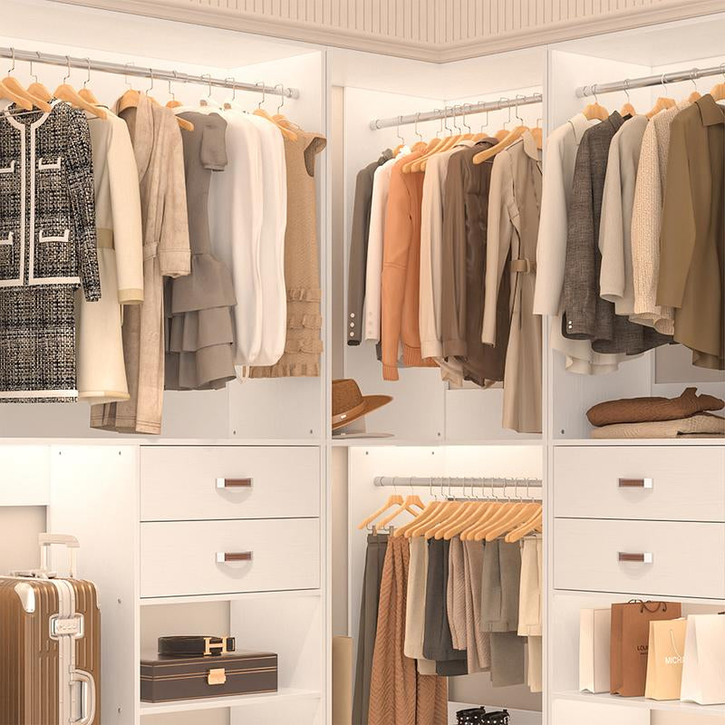 Cyclysio Freestanding Huge Wooden Closet System, 110'' Reversible Stand-Alone Wood Wardrobe, Sturdy Walk-In Closet Organizer with Hanging Rods
