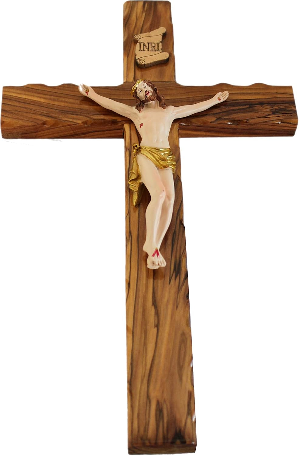 Olive Wood Cross from Bethlehem with a Certificate and Lord Prayer Card (14 Inch Crucifix)